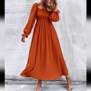 SHEIN Long Sleeve Orange Dress